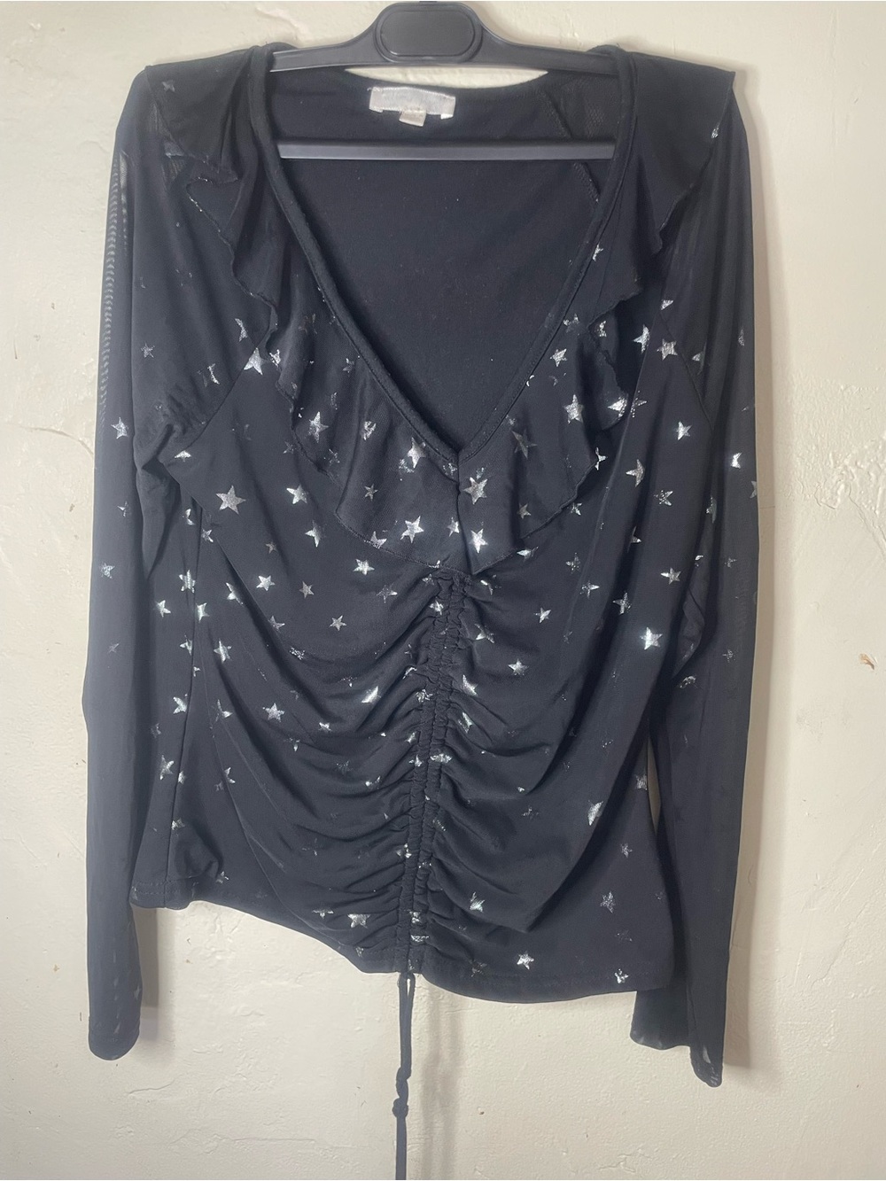 Windsor Flirt Sheer Star Mesh Sleeve Shimmer Top SZ L